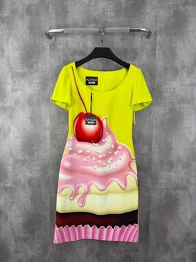 🚩steal Moschino Lime Green Dress with Pink Print Accent